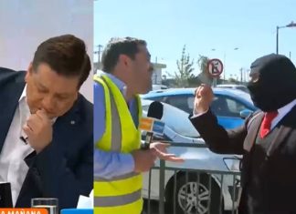Da para reir o llorar: sujeto encapuchado y con corbata interrumpió transmisión en vivo de Chilevisión