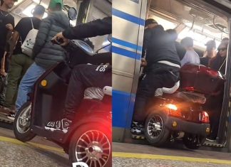 Lo único que faltaba en el Metro: un sujeto intentó subir a un vagón repleto de pasajeros arriba de una moto de tres ruedas